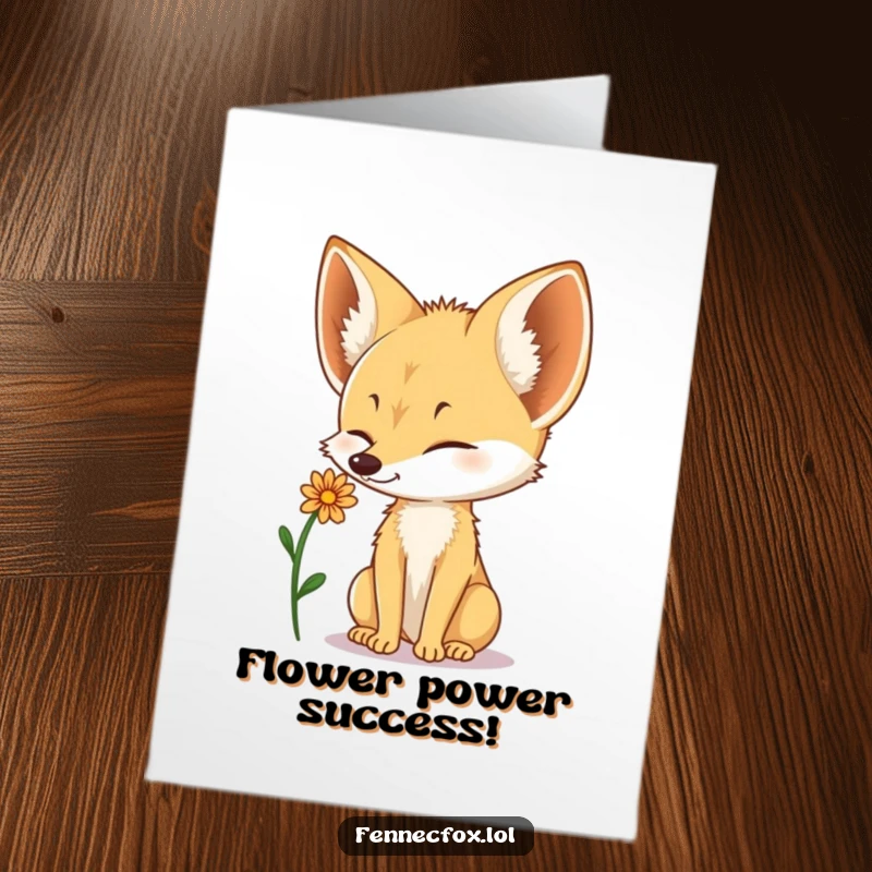 Funny Free Printable Congratulations Card: A fennec fox displays impressive balance, holding a desert flower on its nose.
