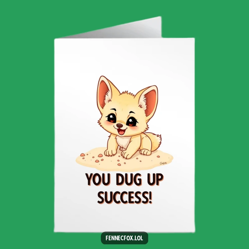 Free Printable Congrats Card: Excited Fennec Fox Digging Joyful Success - DIY Download