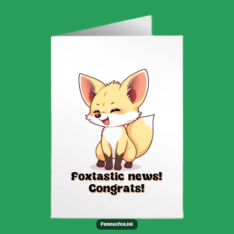 Free Printable Congrats Card: Excited Fennec Fox Wagging Tail, Perfect Downloadable Gift