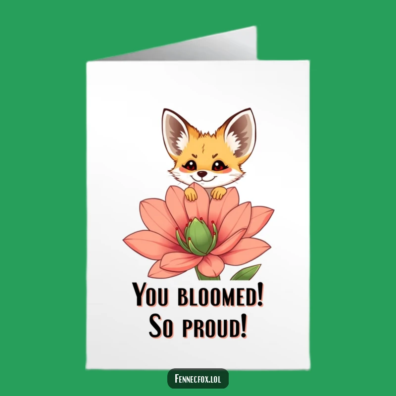 Free Printable Congrats Card: Fennec Fox Blooms Over Flower, Funny Downloadable