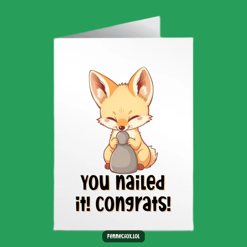 Free Printable Congrats Card: Fennec Fox Pebble Balance, Celebrate Downloadable Gift