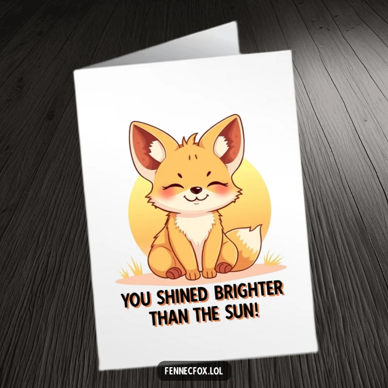 Funny Free Printable Congratulations Card: Fennec fox basking in a peaceful sunset, conveying warm wishes.
