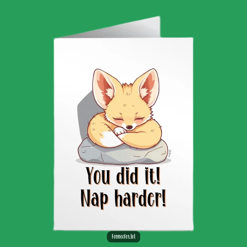 Free Printable Congrats Card: Sleeping Fennec Fox Celebrating Your Achievement Downloadable