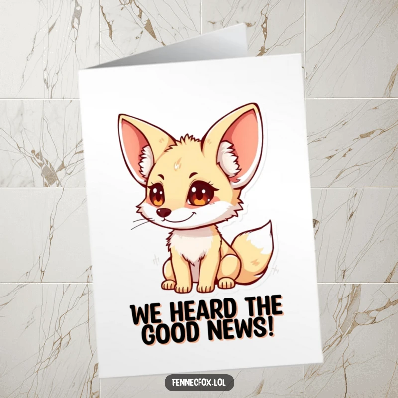 Funny Free Printable Fennec Fox Congrats Card: A fox with large ears up, looking attentive for good news.