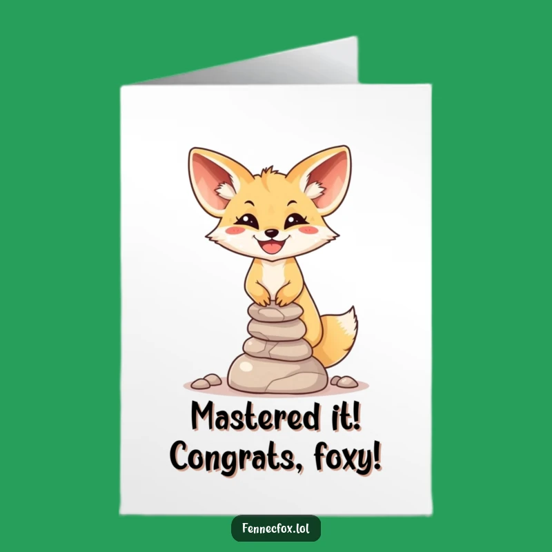 Free Printable Congrats Card: Wobbly Fox Stone Stack - Funny Downloadable Achievement Cheer