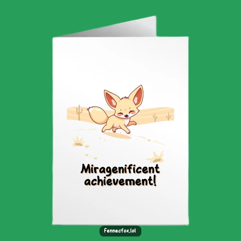 Free Printable Congrats Card: Fennec Fox Mirage Pursuit, Humorous Downloadable Celebration, Quirky Gift