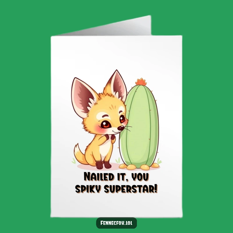 Free Printable Congrats Card: Fennec Fox & Cactus High Five!, Funny Downloadable