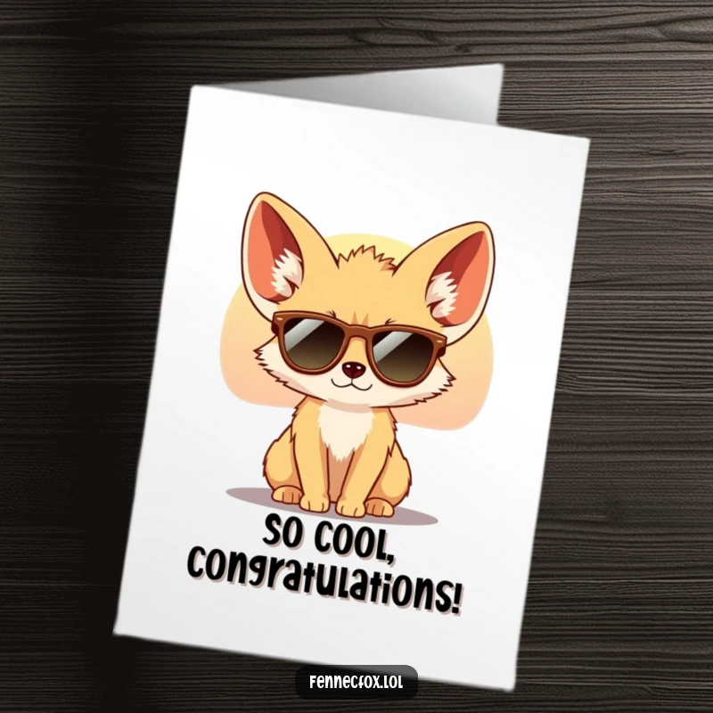 Funny Free Printable Congratulations Card: A fennec fox wearing sunglasses watches a desert sunset with pure cool.