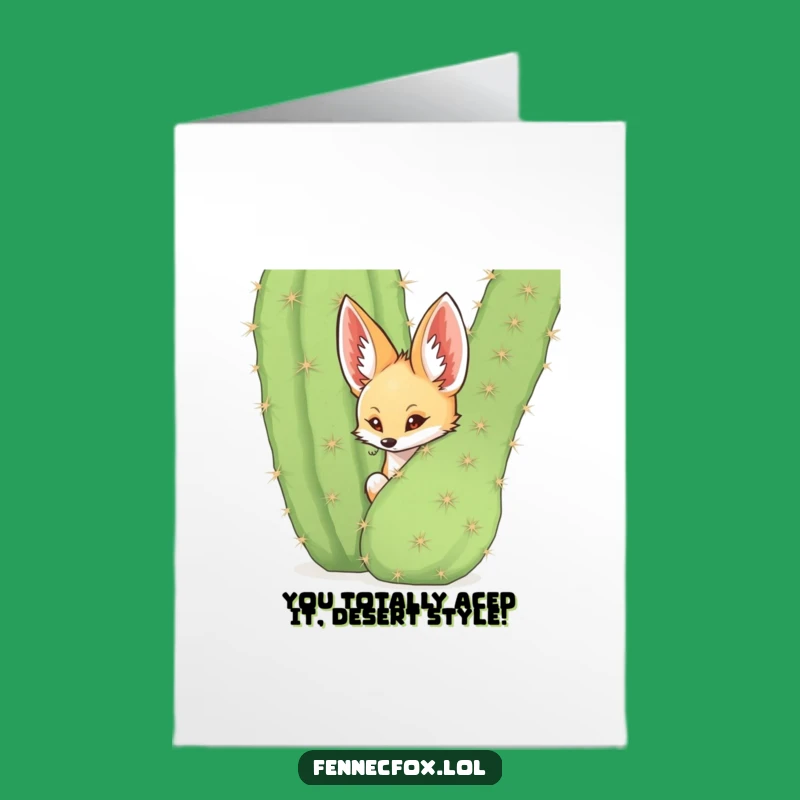 Free Printable Fennec Fox Congratulations Card: Cactus Humor for Your Big Win Downloadable