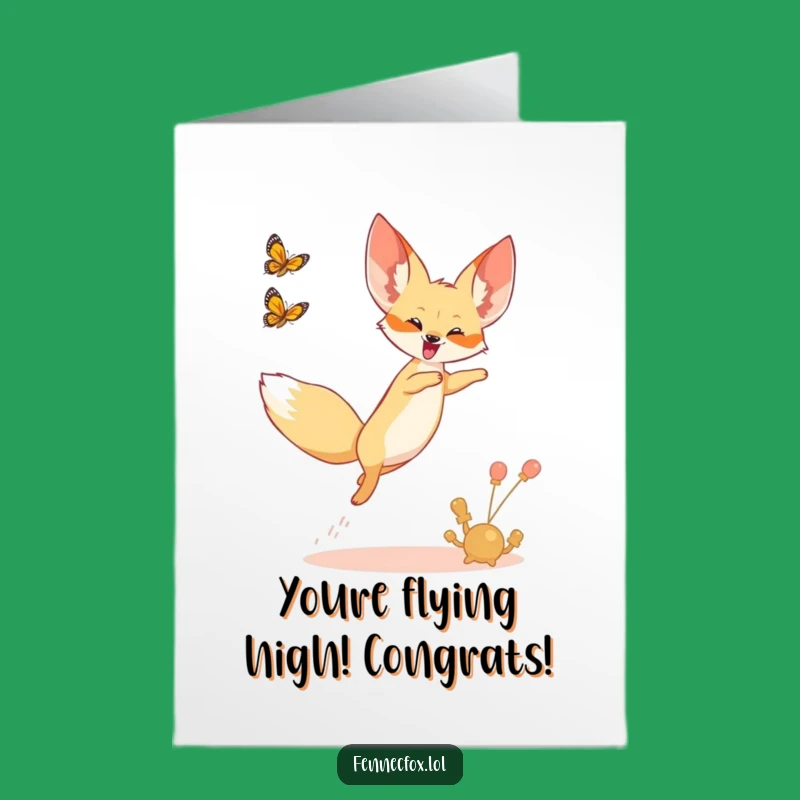 Free Printable Funny Congrats Card: Joyful Fennec Fox Leaping to Celebrate Success with Humorous Flair