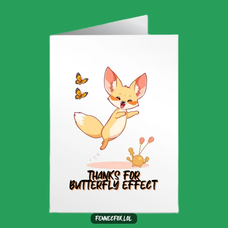 Free Printable Funny Thank You Card: Joyful Fennec Fox Leaping with Gratitude with a Humorous Touch