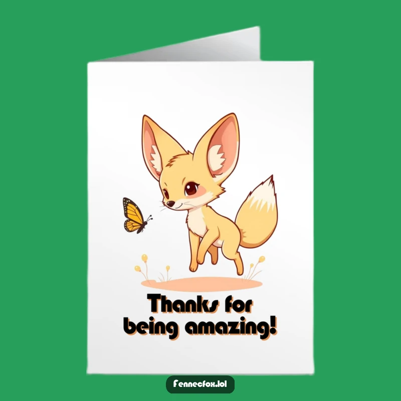 Free Printable Thank You Card: Fennec Fox Butterfly, Playful Humor Downloadable