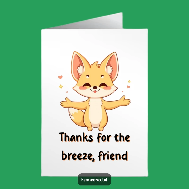 Free Printable Thank You Card: Fennec Fox Embracing Breeze - Grateful Downloadable