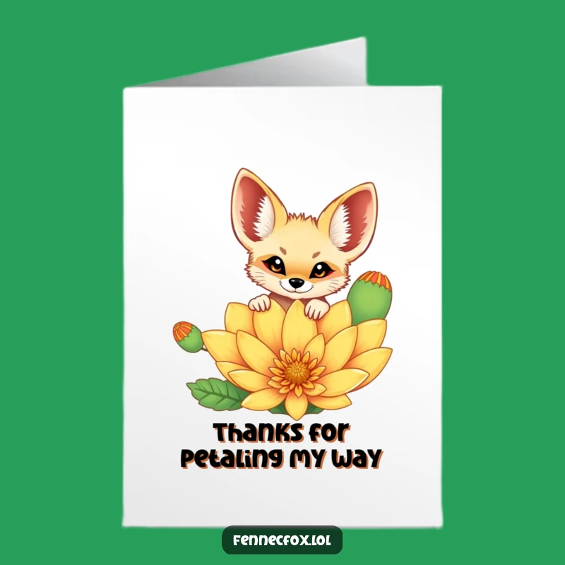 Free Printable Thank You Card: Fennec Fox Flower Peek, Funny Downloadable Gift