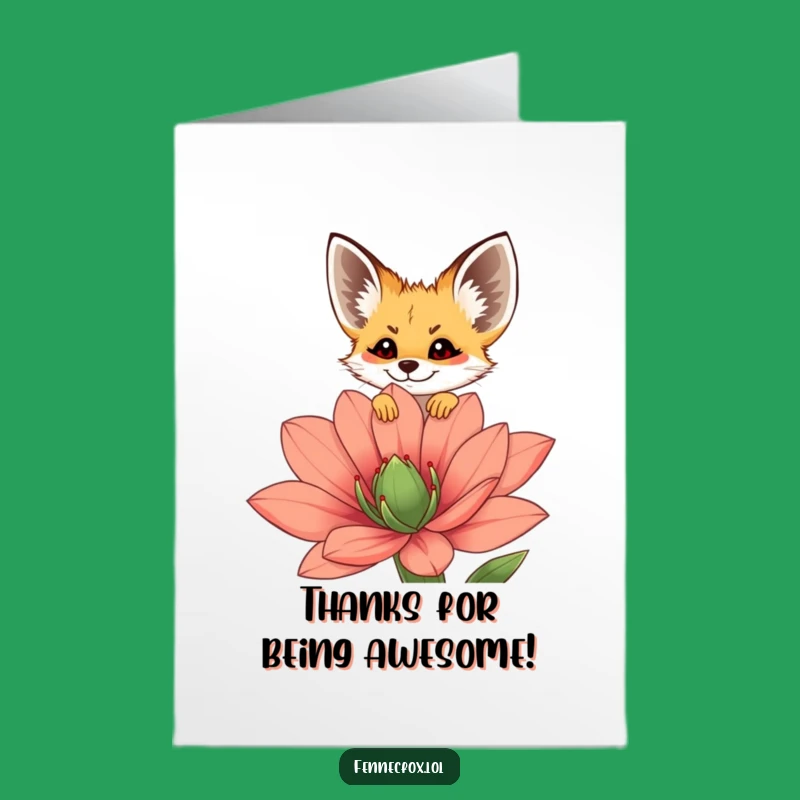 Free Printable Thank You Card: Fennec Fox Over Flower Blooms Gratitude, Funny Downloadable