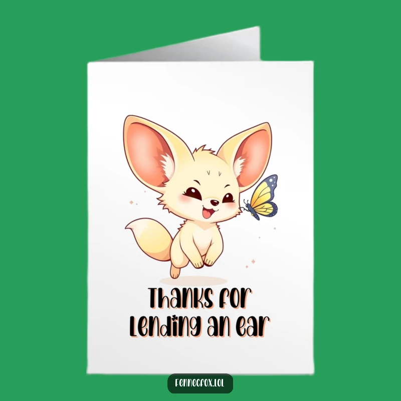 Free Printable Thank You Card: Kawaii Fennec Fox Fluttery Thanks Downloadable