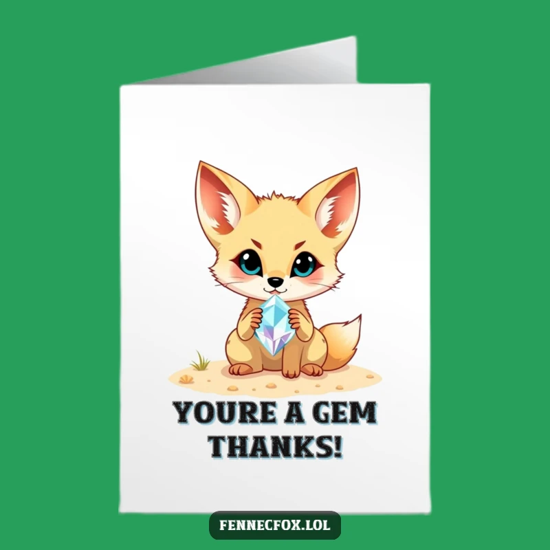Free Printable Thank You Card: Fennec Fox Jewel Find Gratitude Downloadable Gift
