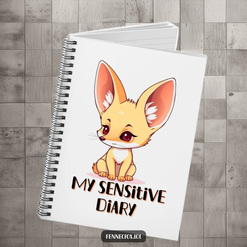 Funny notebook featuring a fennec fox with big ears, listening intently, perfect for notes.