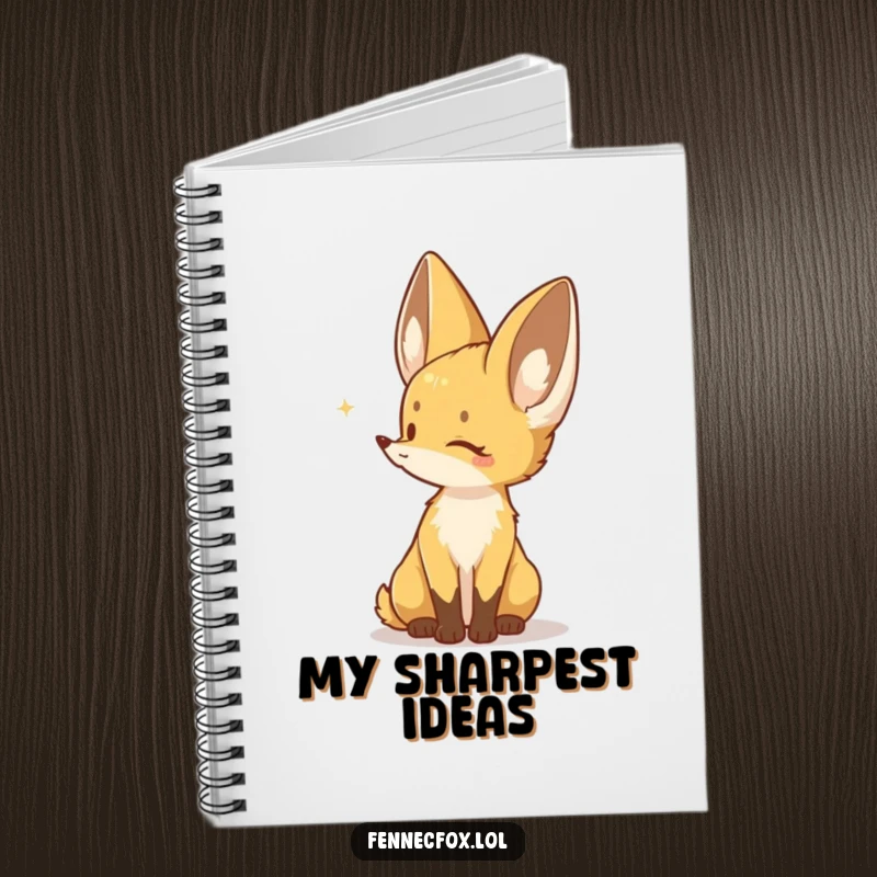 Funny notebook with a Fennec fox character listening intently to a distant sound, ideal for curious notes.