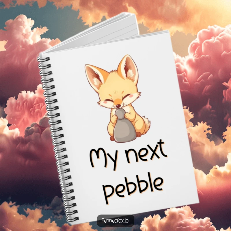 Funny Fennec Fox Notebook showing a fennec fox with intense focus, balancing a pebble on its nose, perfect for organized thoughts.