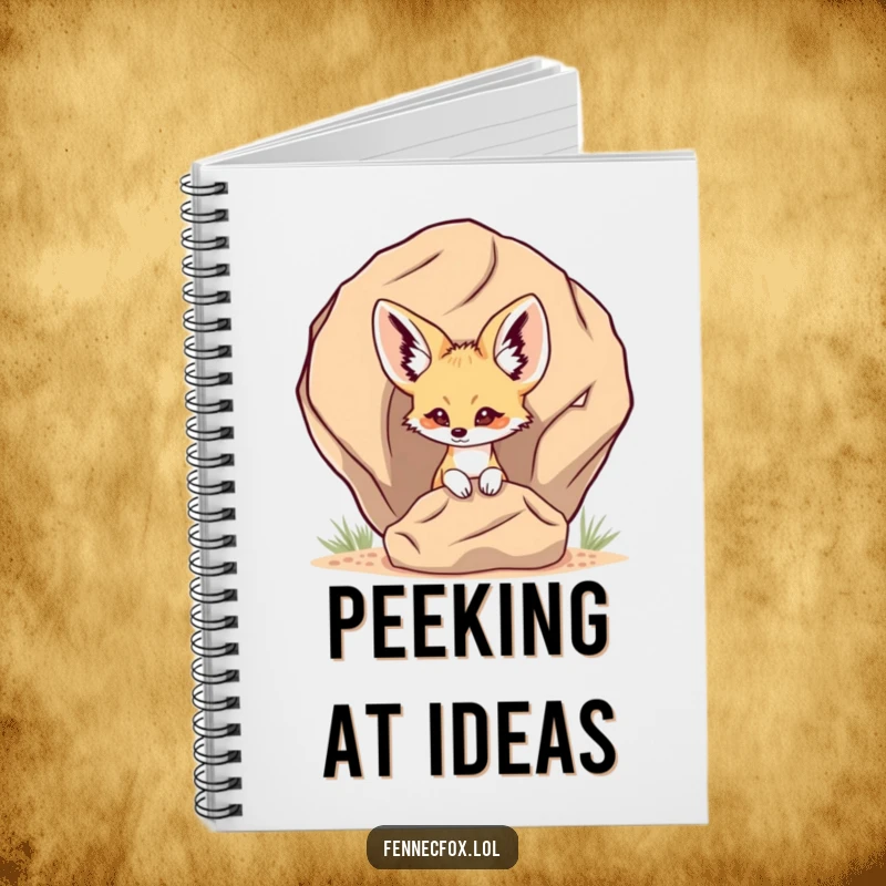 Funny Fennec Fox Notebook showing a curious fennec fox peeking out from behind a desert rock, ideal for jotting down playful ideas.