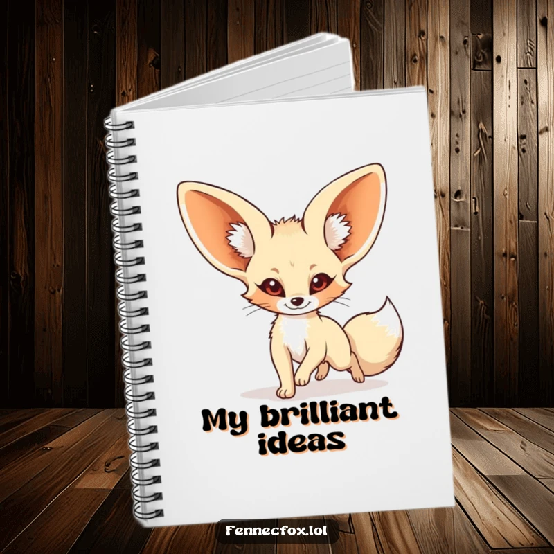 Funny fennec fox notebook with a cartoon desert fox comically chasing its tail on the cover, ideal for journaling.