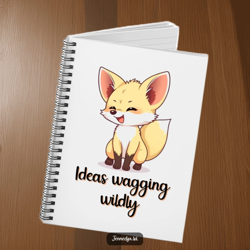 Funny Fennec Fox Notebook showing an excited fennec fox wagging its tail, perfect for jotting down notes with a dose of playful energy.