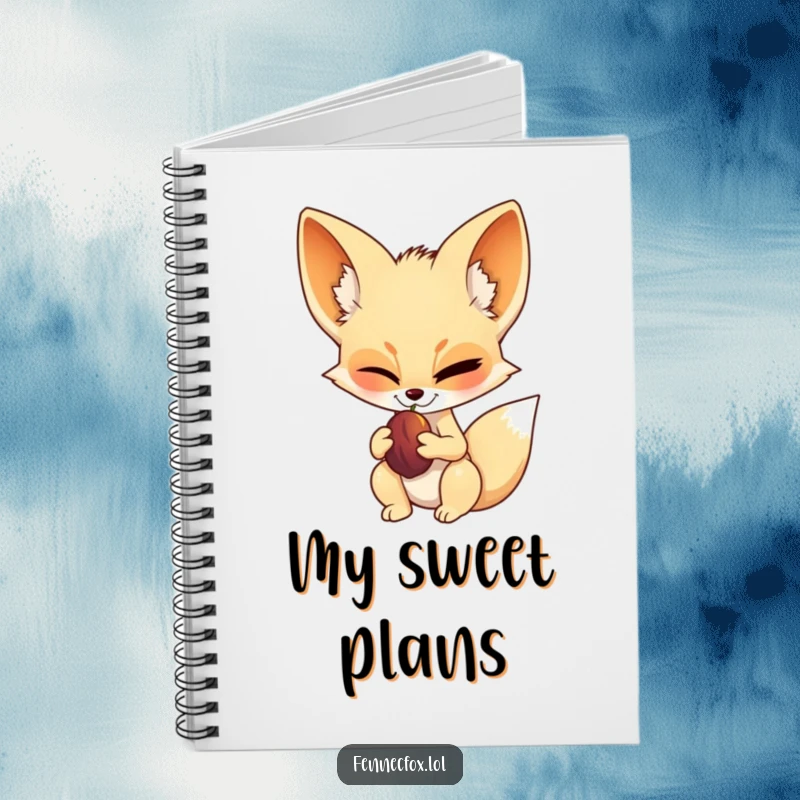 Funny fennec fox notebook cover, depicting a winking fox holding a date fruit, projecting an aura of confidence and creative flair.