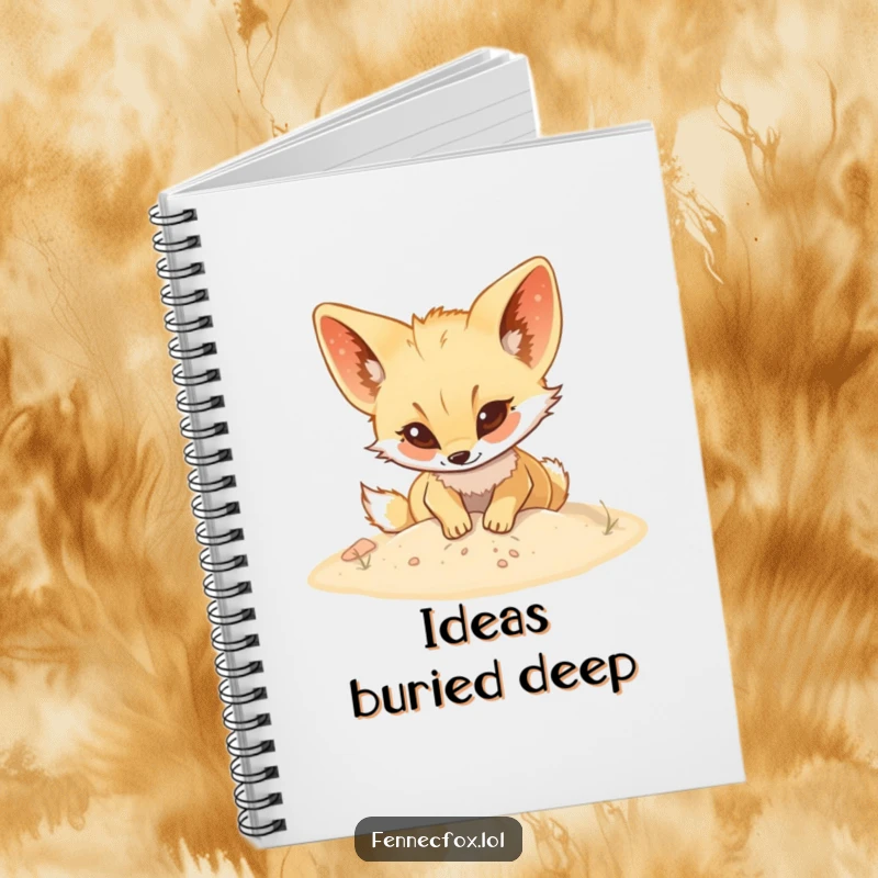 Funny Fennec fox notebook featuring a character actively digging in sand, great for jotting down notes, sketches, or daily reflections.