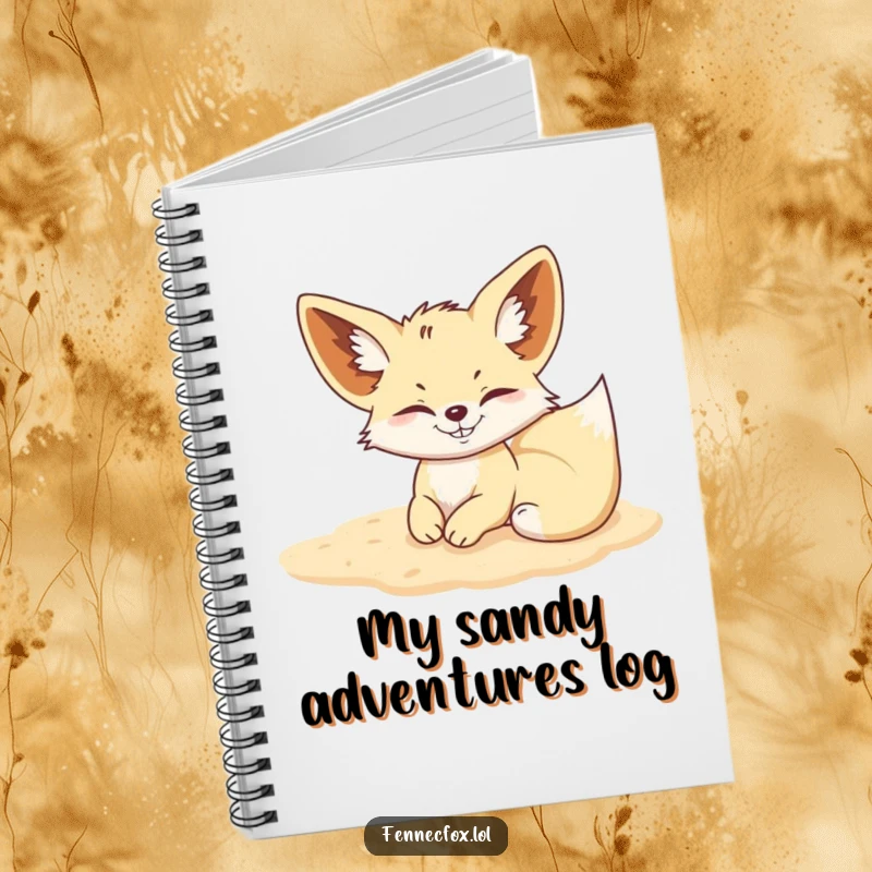 Funny Fennec Fox notebook cover with a mischievous fox rolling in soft sand, ideal for journaling.