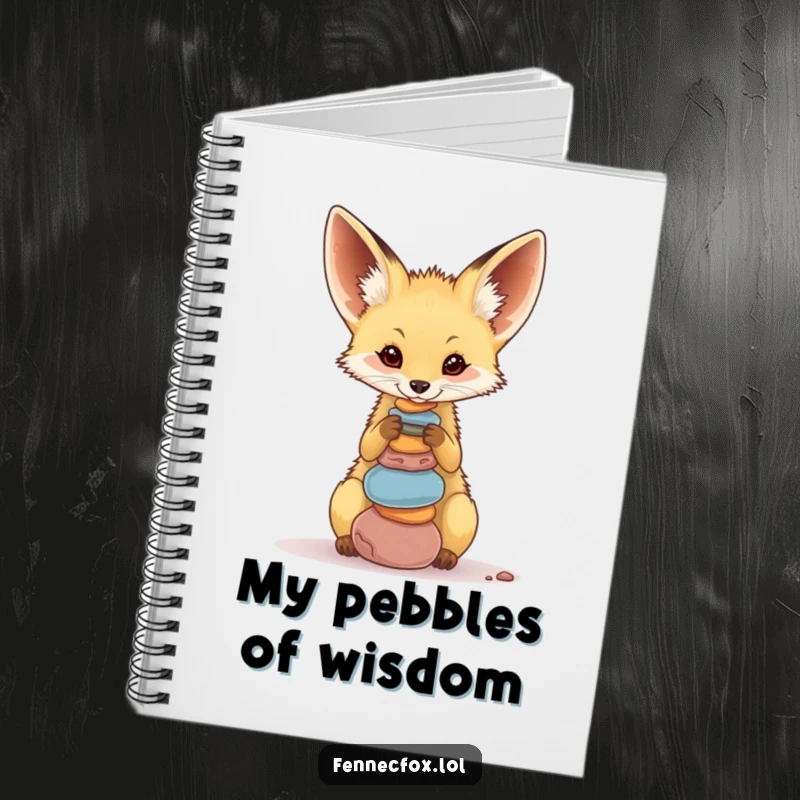 Funny Fennec Fox Notebook featuring a cute desert fox balancing a stack of pebbles on its nose, for jotting down funny thoughts.