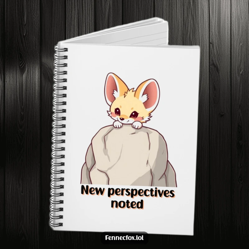 Funny Fennec fox notebook featuring a character peeking over a rock, perfect for notes, sketches, or journaling curious thoughts.