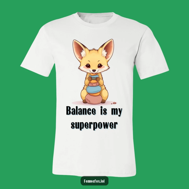 Funny Fennec Fox Pebble Balance T-Shirt: Comical Animal Tee, Hilarious Gift for Him or Her