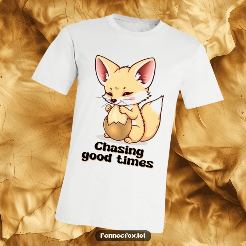 Funny T-Shirt showcasing a fennec fox playfully batting at a floating desert seed pod, highlighting its curious and game-loving personality.
