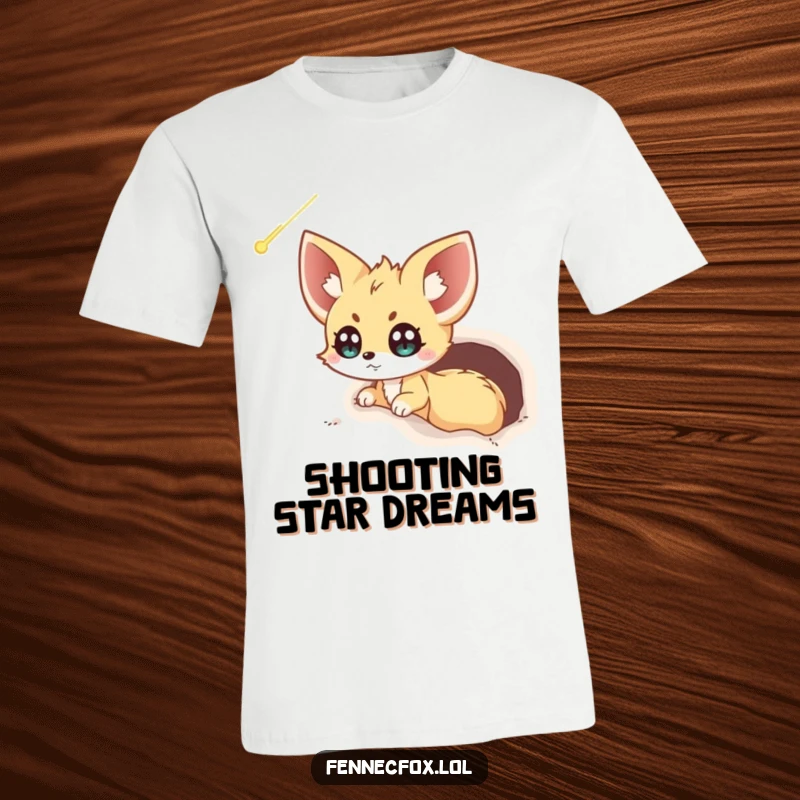 Funny Fennec Fox T-Shirt: A fennec fox peeks excitedly from its burrow, gazing with wide eyes at a spectacular, passing comet.