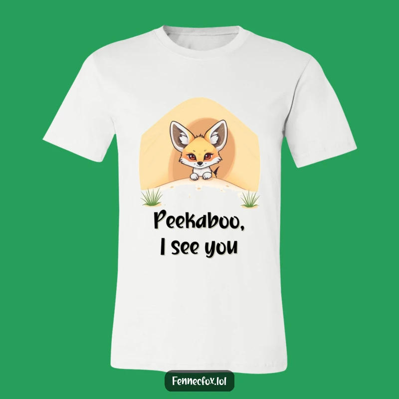 Funny Fennec Fox Dune Peek T-Shirt: Hide & Seek Cartoon Tee, Hilarious Gift