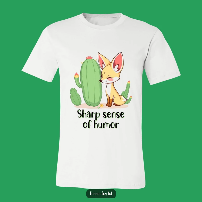 Funny Fennec Fox T-Shirt: Curious Fox Sniffing Cactus, Happy Desert Style, Great Gift!