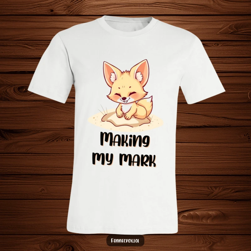Funny T-Shirt showcasing a fennec fox grinning while digging a hole in the sand, highlighting its playful and mischievous nature.