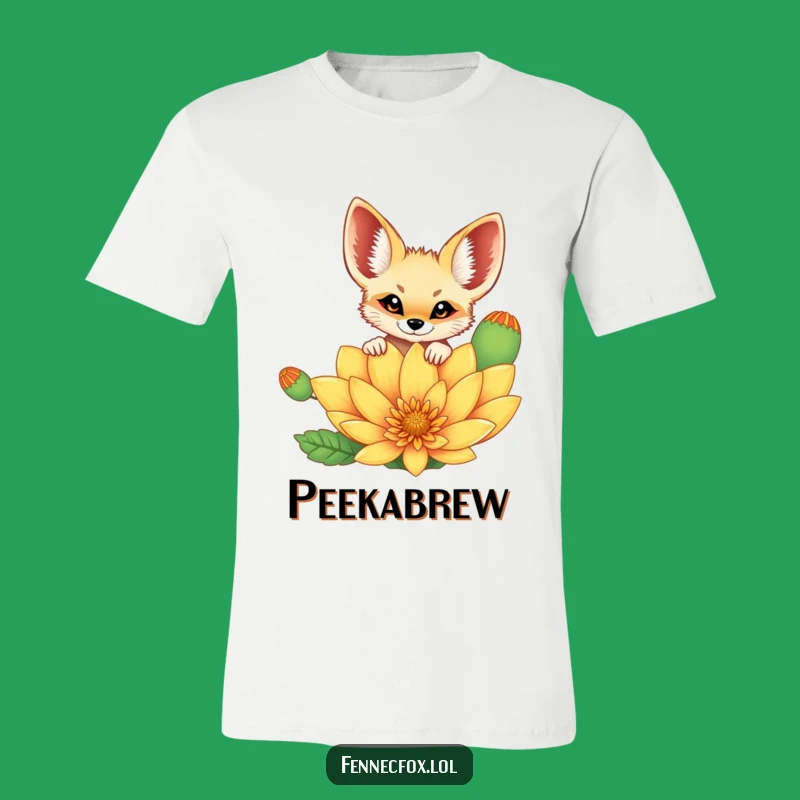 Funny Fennec Fox T-Shirt: Cheerful Fox Peeking Over Big Desert Flower, Great Gift!