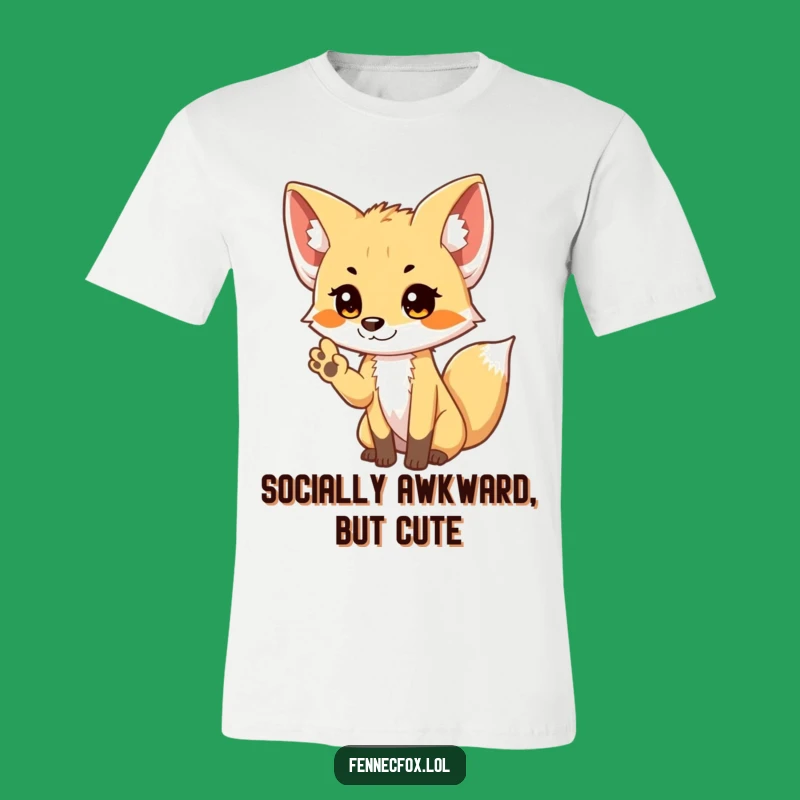 Funny Shy Fennec Fox Waving Paw T-Shirt: Cute & Bashful Greeting Tee Gift