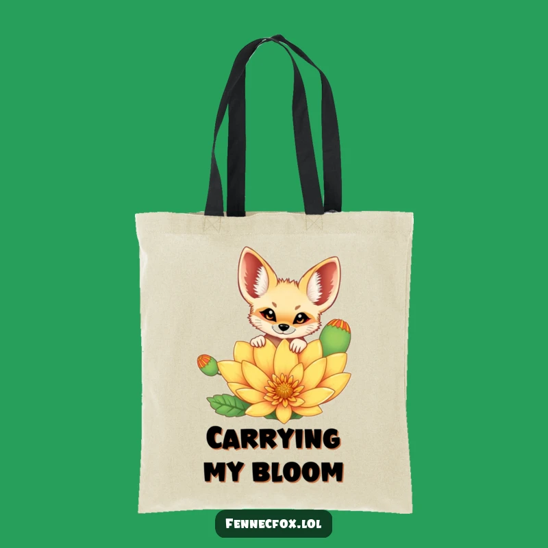 Funny Fennec Fox Tote Bag: Cheerful Fox Peeking Over Flower, Perfect Everyday Gift!