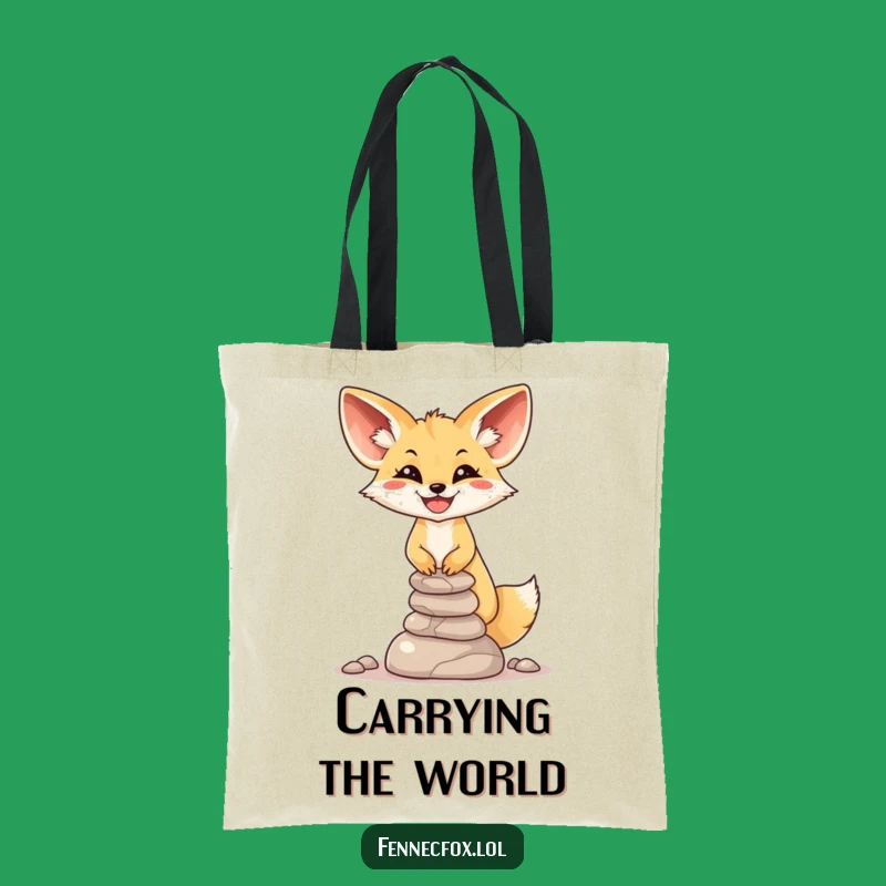 Funny Fennec Fox Stone Stack Tote Bag: Smiling Balancer - Practical Humorous Gift