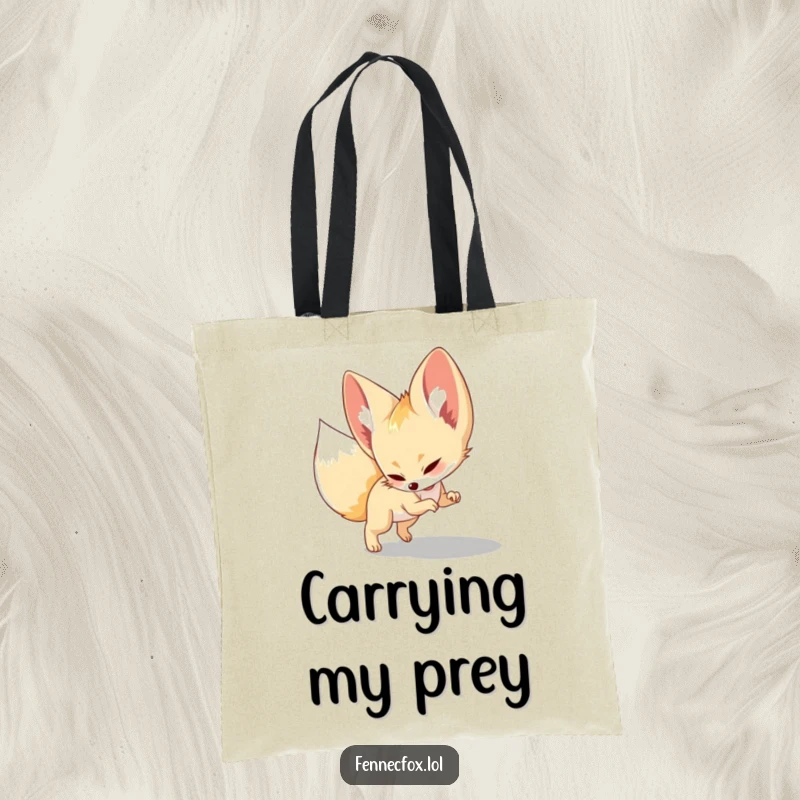 Funny Tote Bag, a fennec fox playfully leaping onto its shadow, great for carrying groceries or daily essentials.