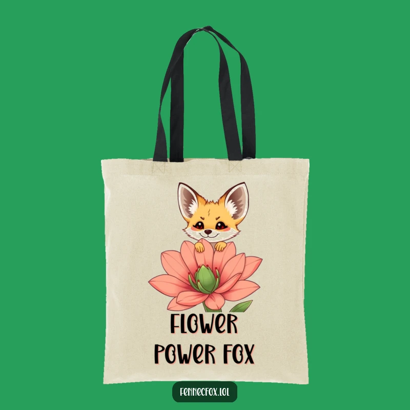 Funny Fennec Fox Tote Bag - Peeking Flower Print, Cute Accessory, Reusable Gift